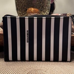 Brahmin Black and White Vertical Stripe Wristlet or Make Up Case NWOT